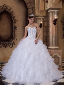 White Ball Gown Sweetheart Organza Beading Quinceanera Dress
