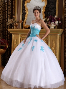 White and Blue Quinceanera Dress Sweetheart Appliques