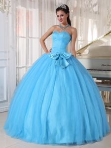 Bowknot Aqua Blue Ball Gown Sweetheart Tulle Beading
