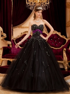 Tulle Appliques Quinceanera Gown Dress Black Sweetheart