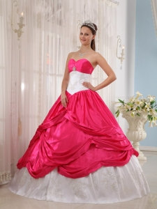Appliques Quinceanera Dress Sweetheart Hot Pink and White
