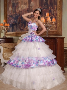 Printing Quinceanera Dress Ball Gown Straps Hand Flowers