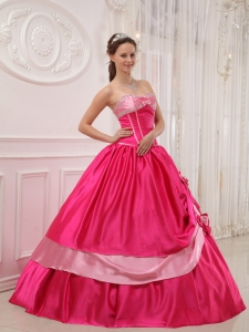 Sweetheart Hot Pink Appliques Beading Quinceanera Gown