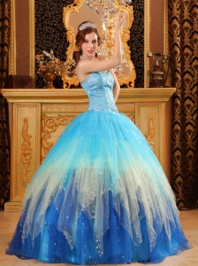Ball Gown Sweetheart Beading Satin and Organza Blue