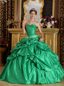 Quinceanera Dress Green Ball Gown Strapless Beading