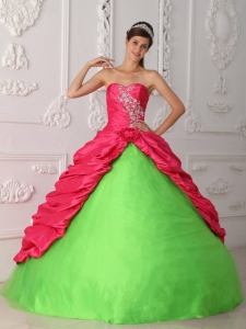 Green and Hot pink Appliques Ruch Quinceanera Dress