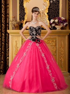Hot Pink and Black Sweetheart Floor-length Tulle Beading