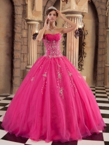 Floor-length Hot Pink Quinceanera Dress Organza Beading