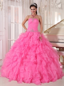 Ball Gown Beading Rose Pink Quinceanera Dress Ruffles