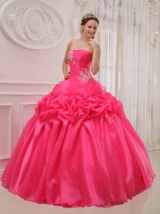 Ruch Beading Quinceanera Gown Dress Hot Pink Strapless