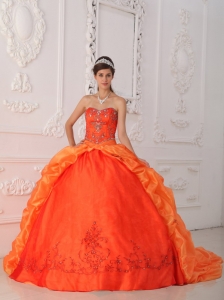 Sweetheart Orange Red Quinceanera Dress Beading Appliques