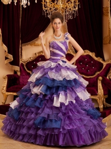 Princess One Shoulder Ruffles Colorful Quinceanera Dress