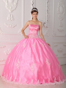 Lace Appliques Quinceanera Dress Baby Pink Strapless