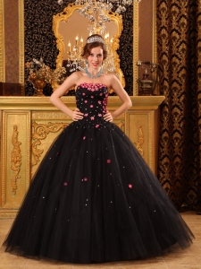 Ball Gown Black Quinceanera Dress Tulle Appliques