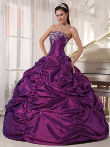 Purple Quinceanera Dress Strapless Taffeta Embroidery