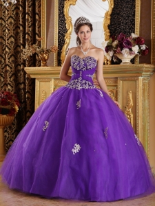 Purple Quinceanera Gown Sweetheart Appliques Tulle