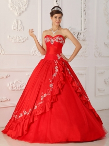 A-Line Sweetheart Red Quinceanera Dress Embroidery Beaded