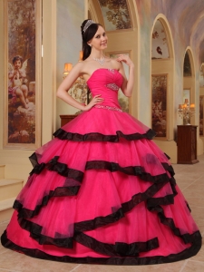 Strapless Hot pink Appliques Quinceanera Dress Ball Gown