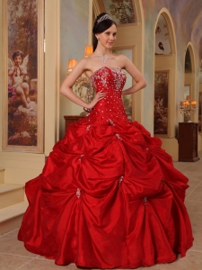 Red Ball Gown Strapless Taffeta Beading Embroidery