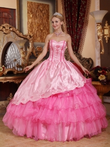 Taffeta Oragnza Rose Pink Quinceanera Dress Embroidery
