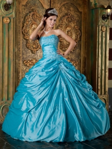 Aqua Ball Gown Blue Appliques Quinceanera Dress Strapless