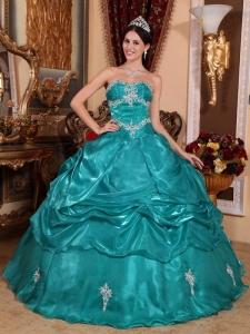 Turquoise Appliques Quinceanera Dress Ball Gown Strapless