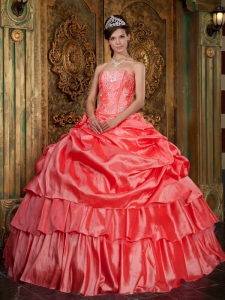 Ball Gown Quinceanera Dress Watermelon Beading Ruffles