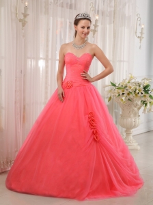Quinceanera Dress Watermelon Red Ball Gown Beaded