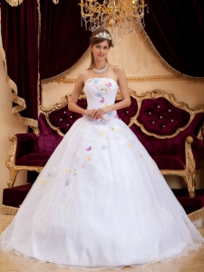 Princess White Quinceanera Dress Colorful Appliques