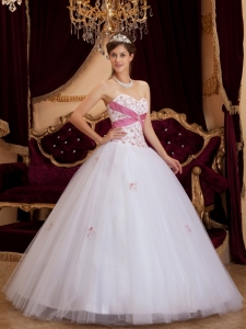 Appliques A-line White and Pink Quinceanera Dress