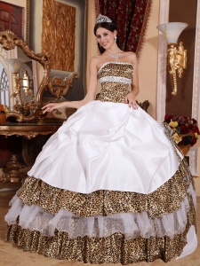 Leopard Beading Quinceanera Dress White Strapless