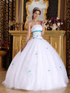 Strapless Appliques White Ball Gown Quinceanera Dres