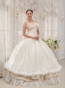 Beading Ruch Ivory Quinceanera Dress Ball Gown Taffeta