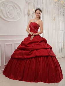 Wine Red Ruffles Quinceanera Dress Ball Gown Strapless