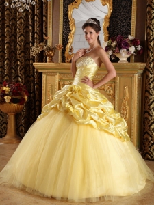 Ball Gown Yellow Beading Quinceanera Dress Taffeta Tulle