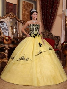Yellow and Black Embroidery Quinceanera Dress Ball Gown