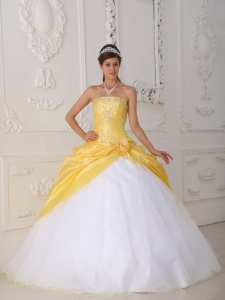 Yellow and White Quinceanera Dress Appliques Hand Flower