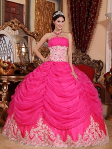 Hot Pink Brapping Layers Beading Quinceanera Dress