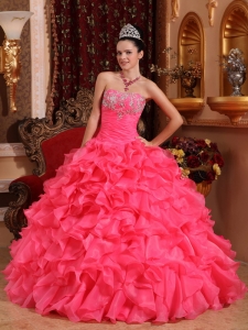 Strapless Ruffles Organza Beading and Appliques Quinceanera Gown