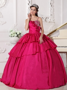 Fuchia Ball Gown Quinceanera Dress with Straps and Beading