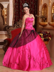 Hot Pink Sweetheart Embroidery with Beading Quinceanera Gown