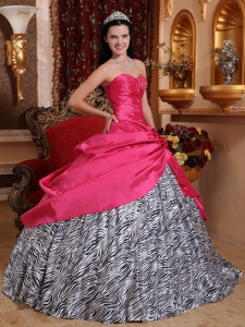 Hot Pink Sweetheart Taffeta and Zebra Beading Quinceanera Gown