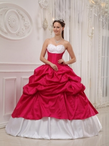 Hot Pink and White Sweetheart Beading Pick-ups Quinceanera Gown