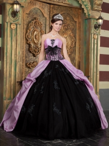Lavender and Black Embroidery Taffeta Appliques Sweet 15 Dress