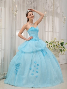Sweetheart Appliques Light Blue Quinceanera Gown Dress