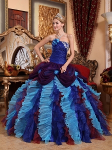 Multi-color Strapless Appliques with Beading Quinceanera Dress