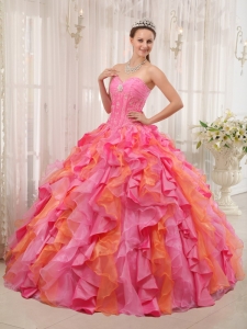 Multi-colored Sweetheart Organza Broach Sweet 15 Dress