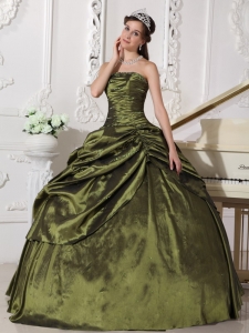 Olive Green Ball Gown Taffeta Beading Quinceanera Gown