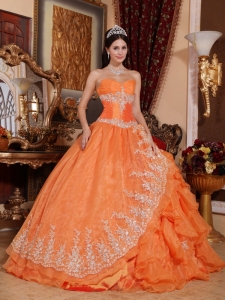 Asymmetrical Orange Ball Gown Sweetheart Appliques Quinceanera Gown