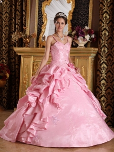 Pink Straps Beading and Appliques Dress for Quinceanera